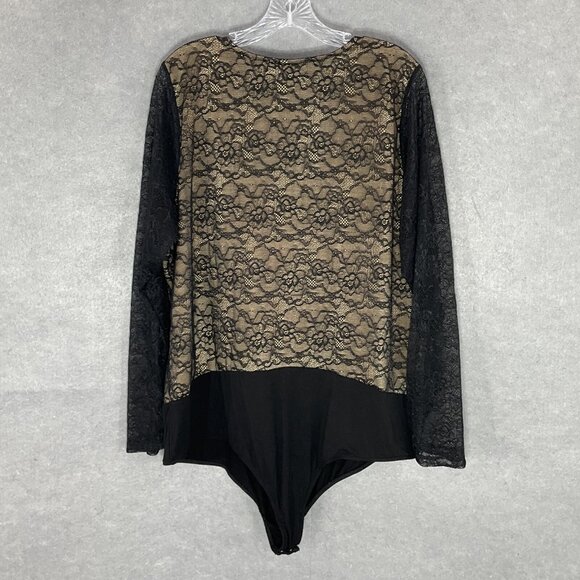 Torrid Bodysuit Women Sz 3x Black Lace Sheer Long‎ Sleeve Scoop Neckline Boho - Picture 2 of 12